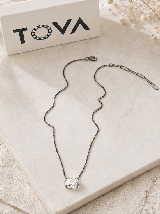 Jewelry - TOVA IZA pendant Silver Chain Necklace
with Clear Crystal Pendant